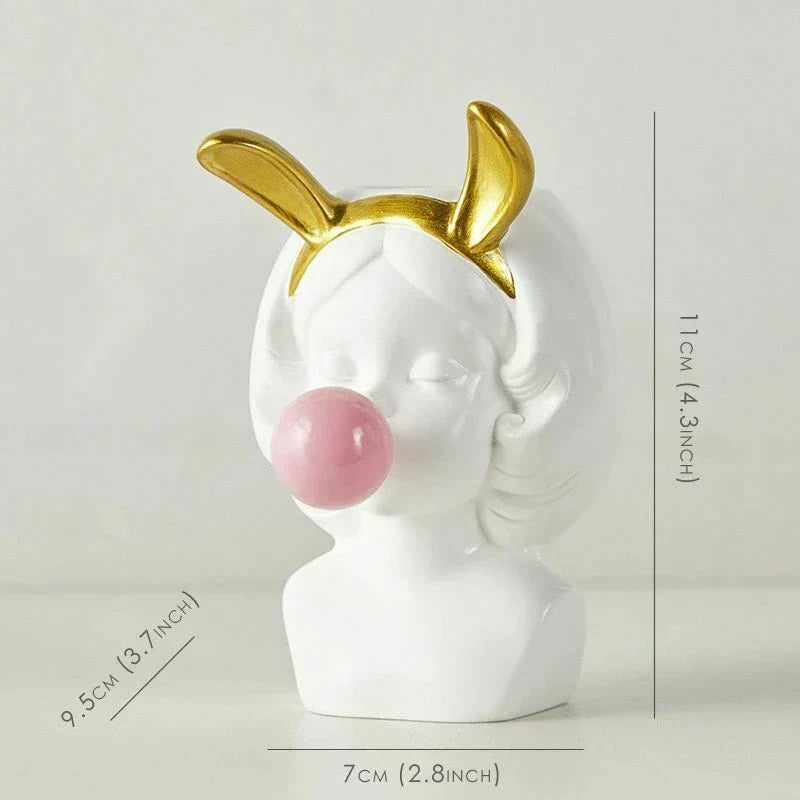 Cute Bubblegum Girl Ceramic Face Vase for Whimsical Home Decor NALANI