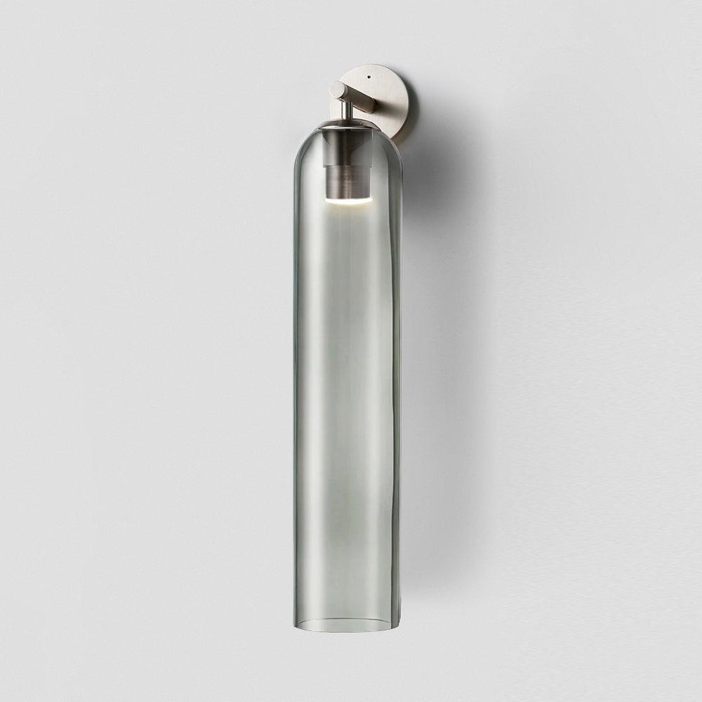 Elegant Art Glass Sconce With Luxe Cylindrical Lighting ∅ 3.9″ x H 18.9″ Dia 10cm x H 48cm Sand Nickel Smoke Gray NALANI