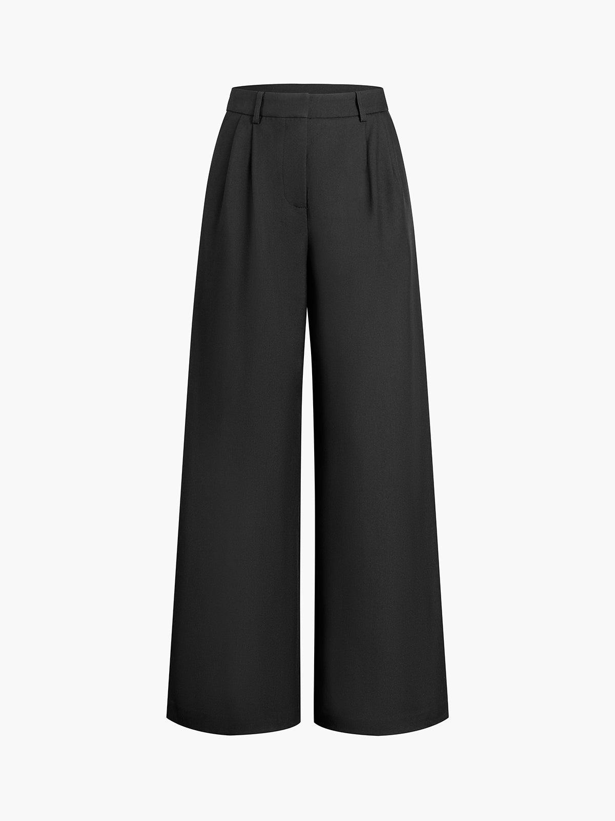 Caleni | Women’s Wide-Leg Trousers - High Waisted - Pleated Front - Tailored Fit Elegant Style