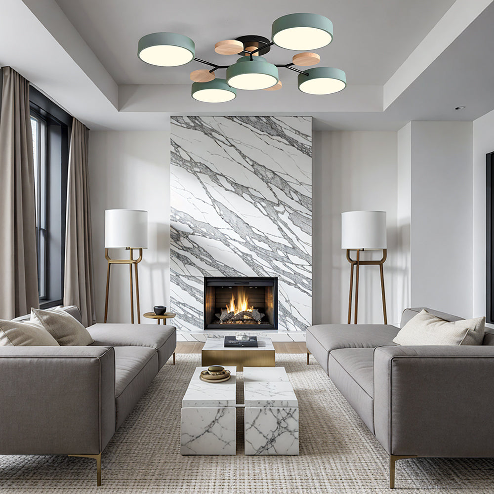 Contemporary Round Iron LED Semi-Flush Chandelier NALANI