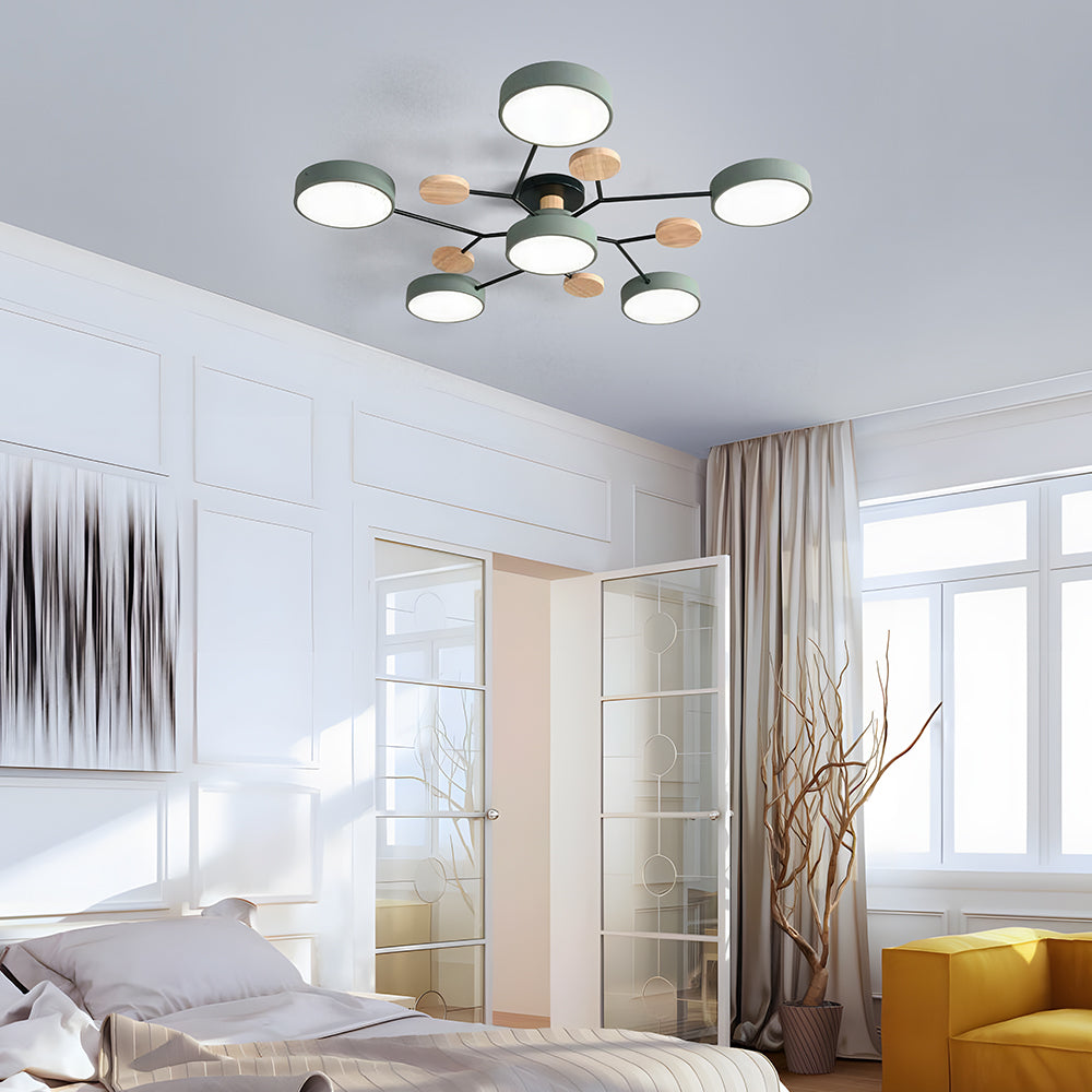 Contemporary Round Iron LED Semi-Flush Chandelier NALANI