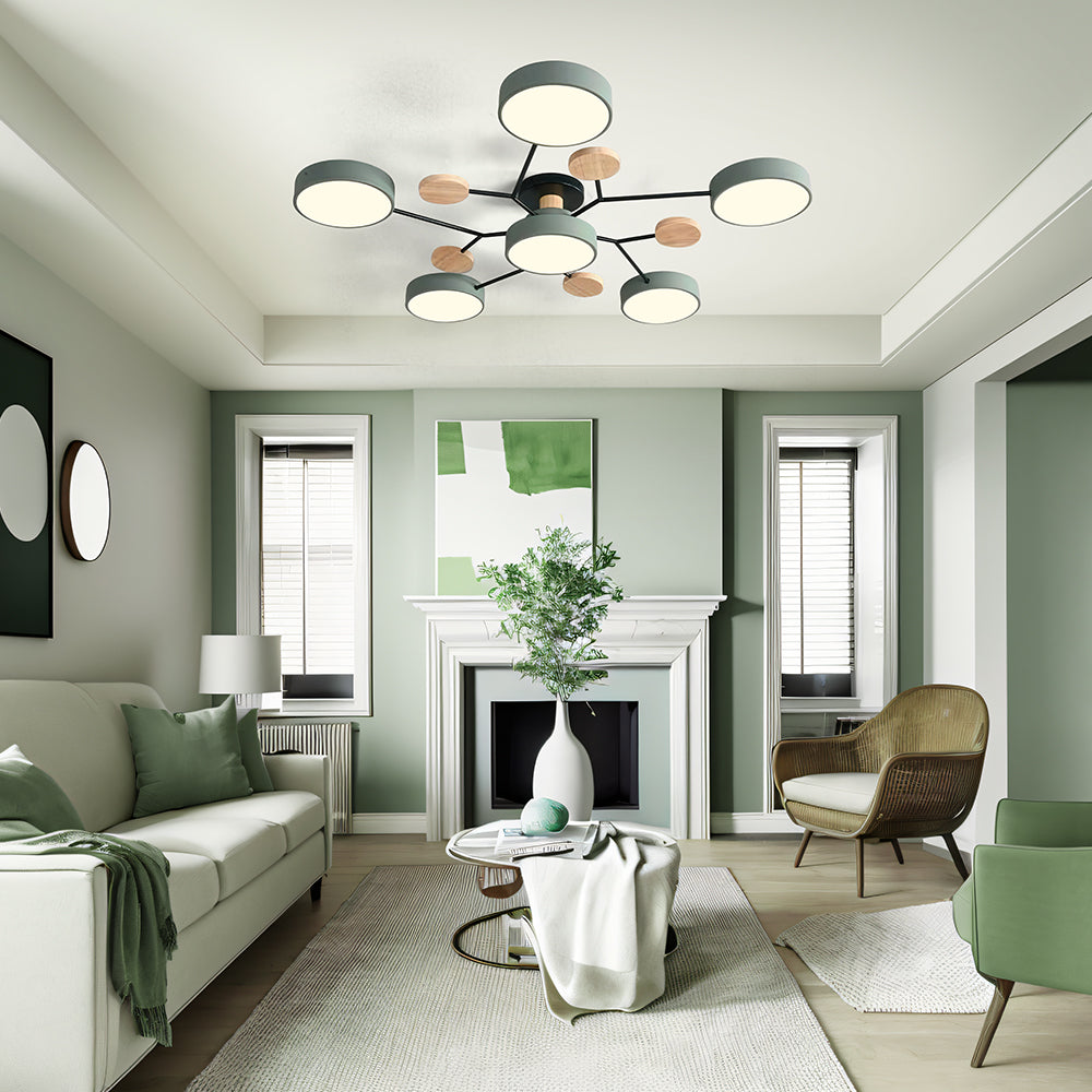 Contemporary Round Iron LED Semi-Flush Chandelier NALANI