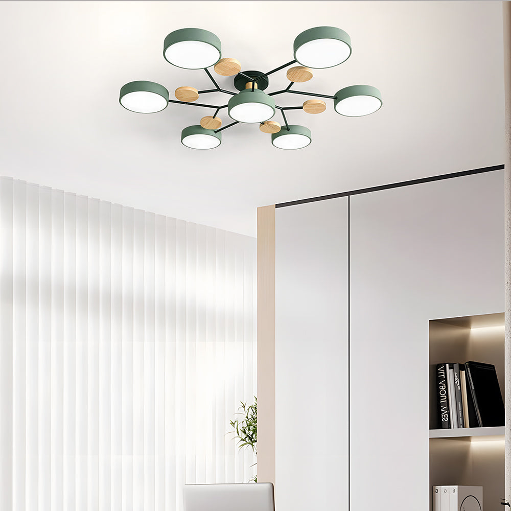 Contemporary Round Iron LED Semi-Flush Chandelier NALANI