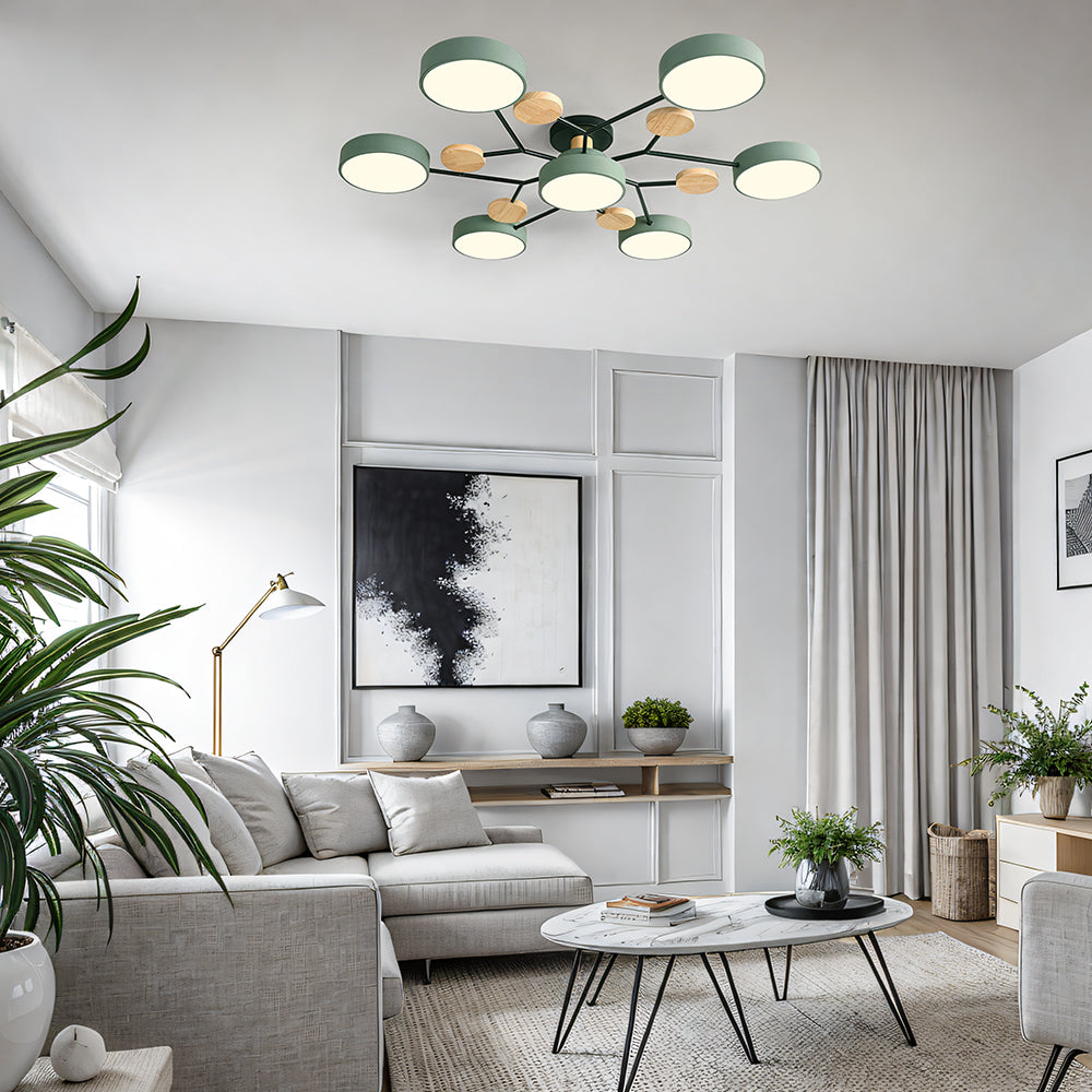 Contemporary Round Iron LED Semi-Flush Chandelier NALANI