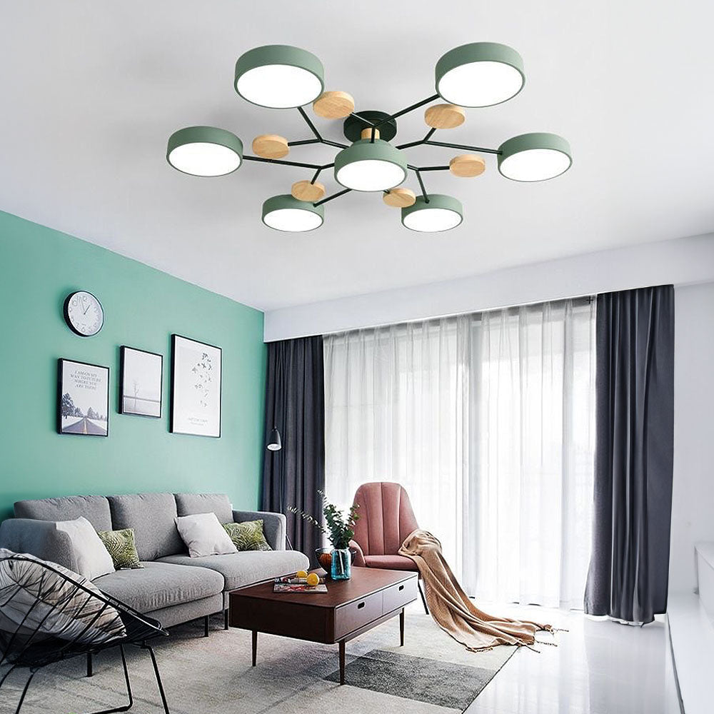Contemporary Round Iron LED Semi-Flush Chandelier NALANI