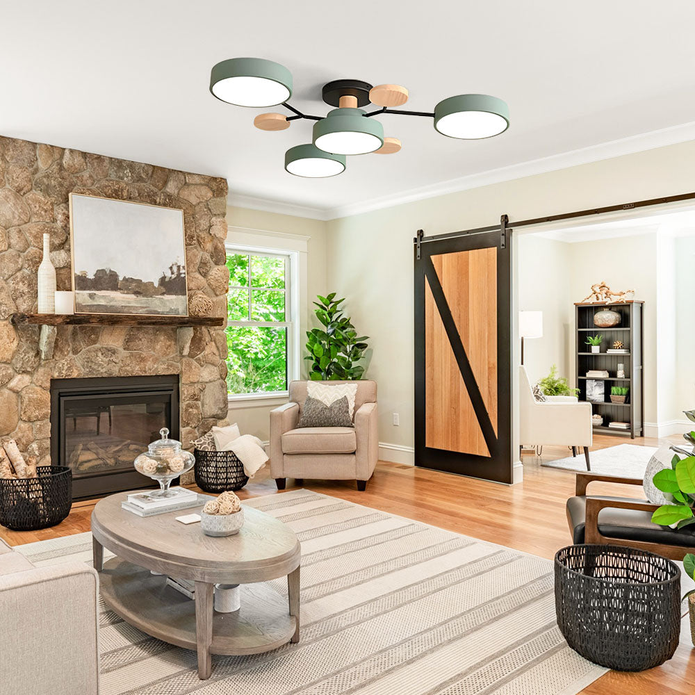 Contemporary Round Iron LED Semi-Flush Chandelier NALANI