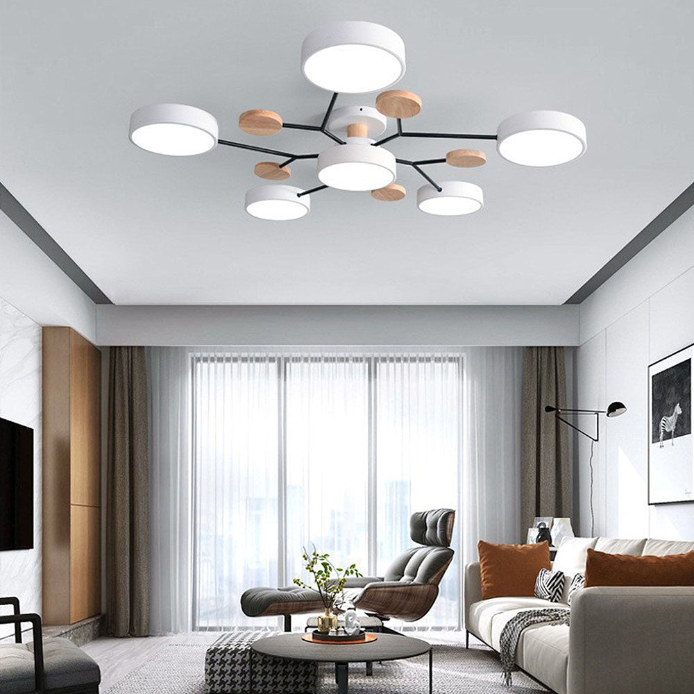 Contemporary Round Iron LED Semi-Flush Chandelier NALANI