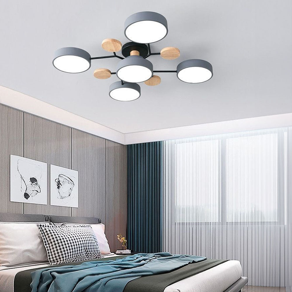 Contemporary Round Iron LED Semi-Flush Chandelier NALANI
