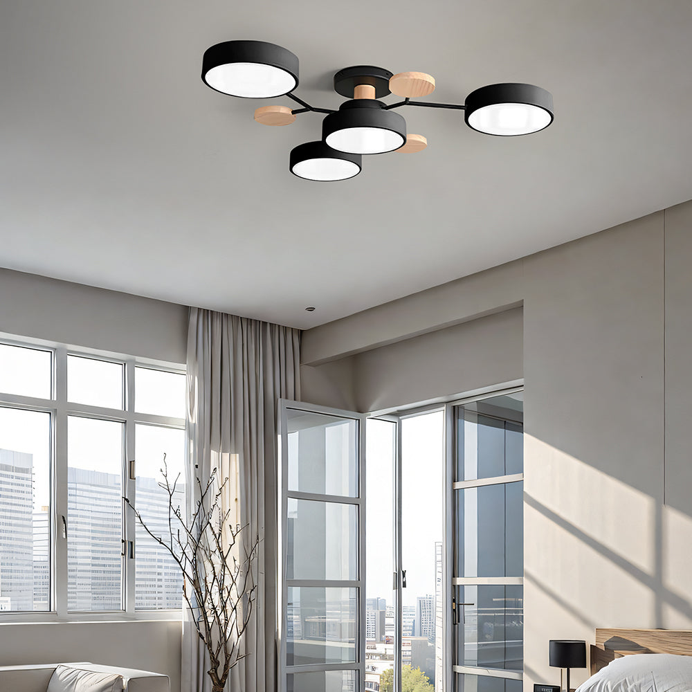 Contemporary Round Iron LED Semi-Flush Chandelier NALANI