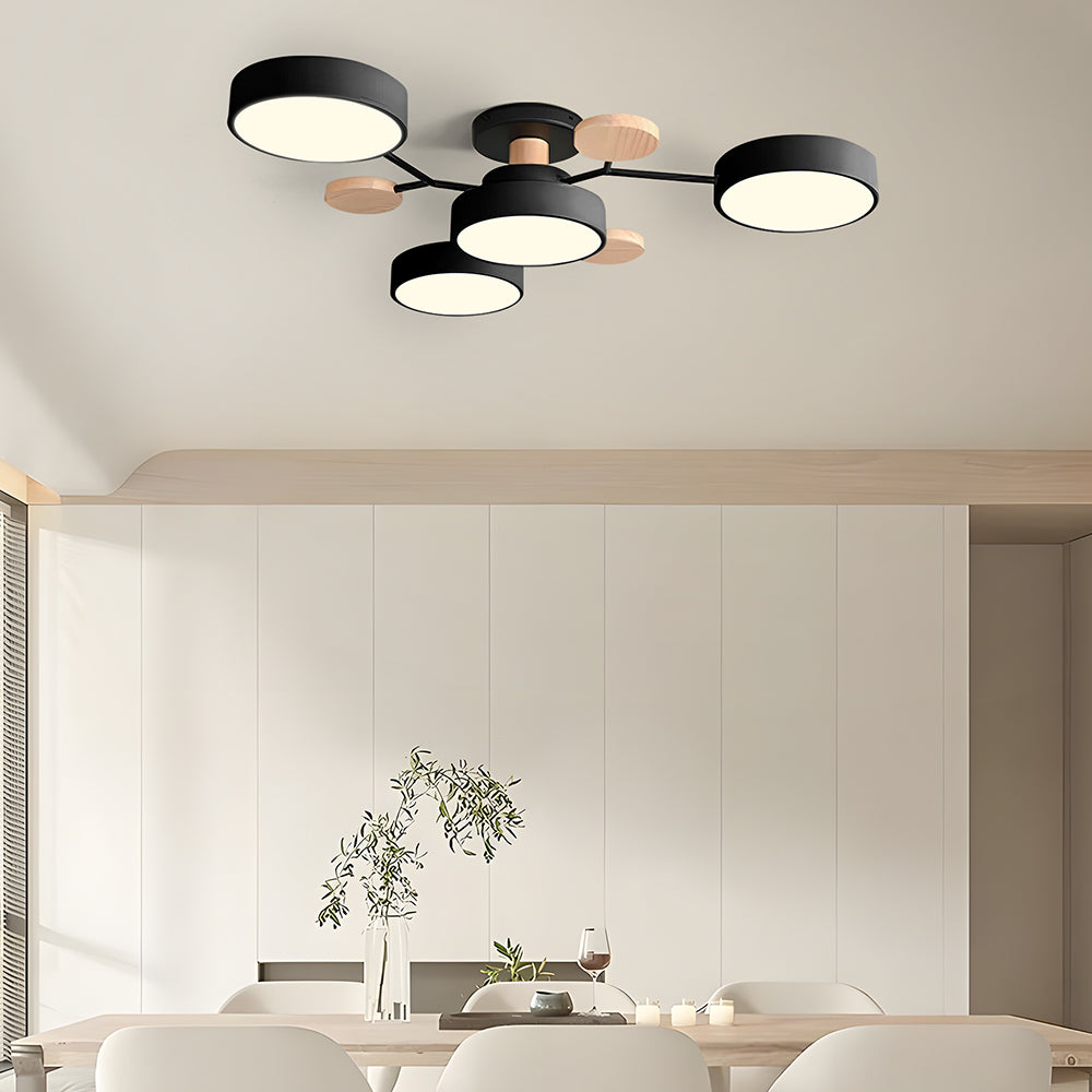 Contemporary Round Iron LED Semi-Flush Chandelier NALANI
