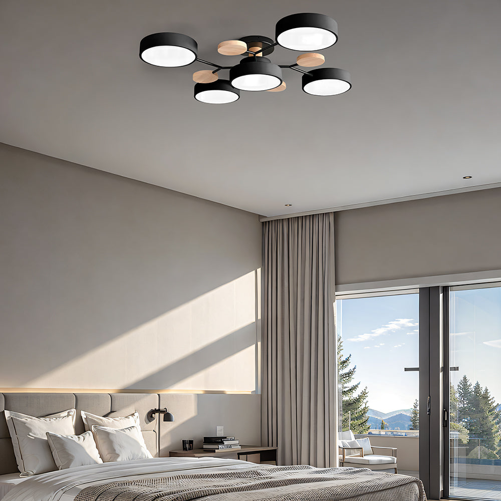 Contemporary Round Iron LED Semi-Flush Chandelier NALANI