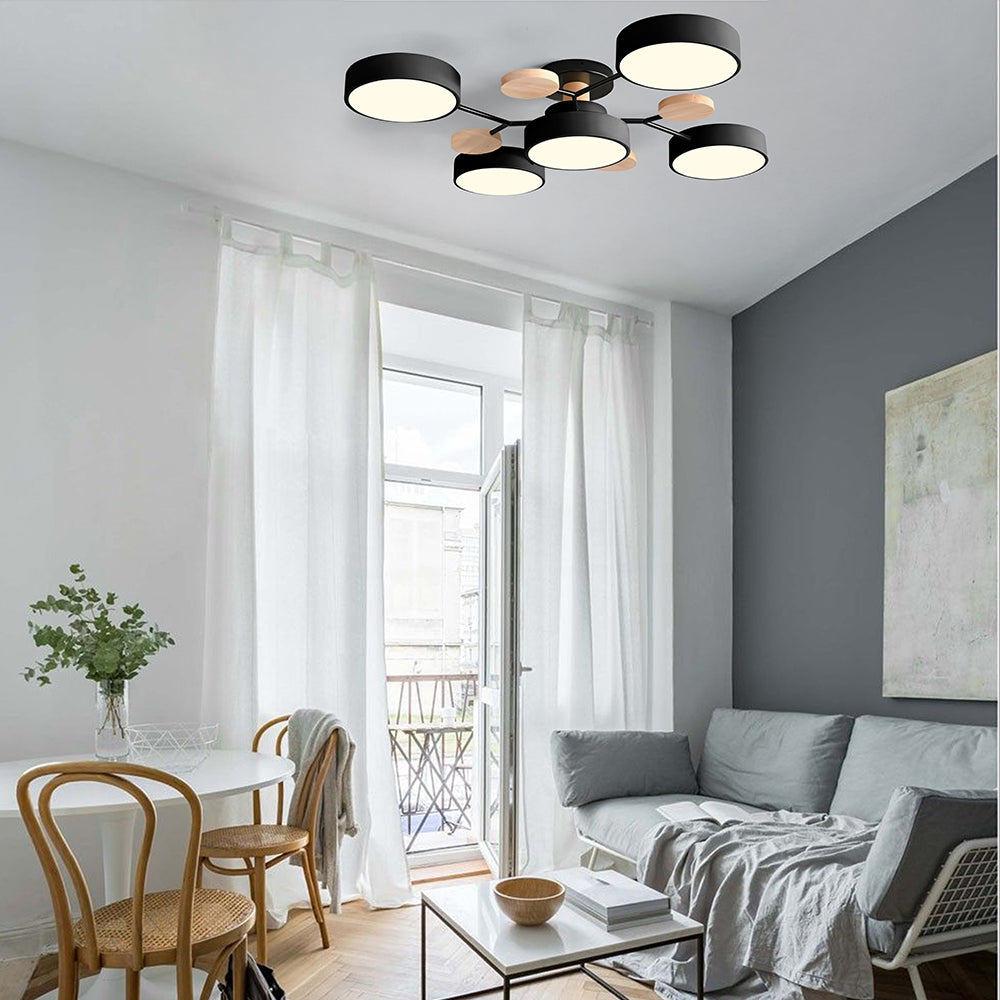 Contemporary Round Iron LED Semi-Flush Chandelier NALANI