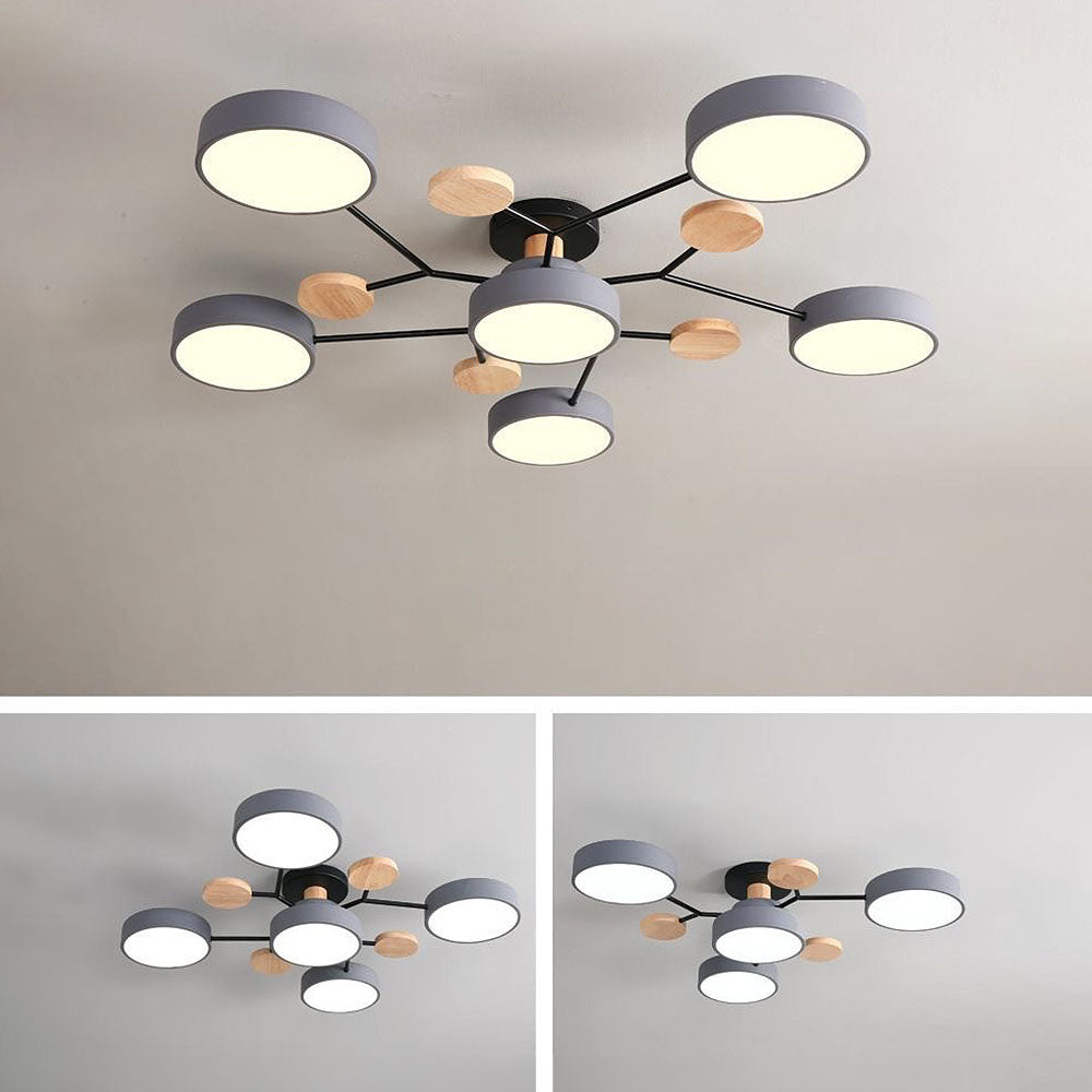 Contemporary Round Iron LED Semi-Flush Chandelier NALANI