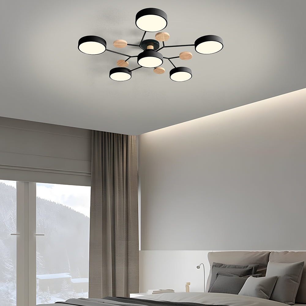 Contemporary Round Iron LED Semi-Flush Chandelier NALANI