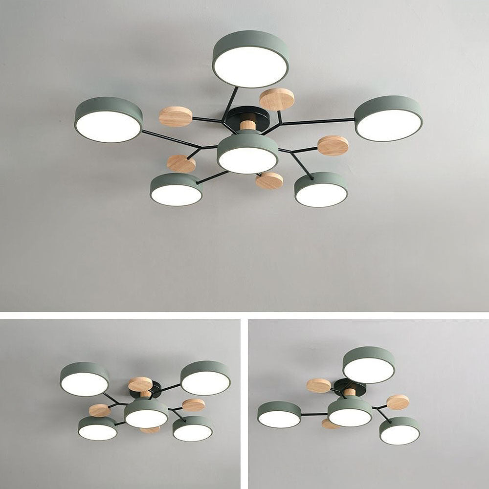 Contemporary Round Iron LED Semi-Flush Chandelier NALANI