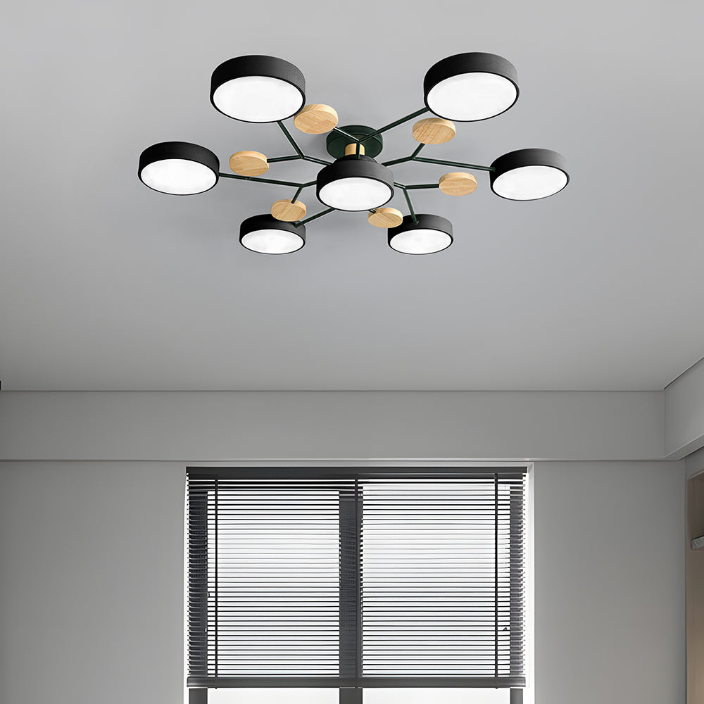 Contemporary Round Iron LED Semi-Flush Chandelier NALANI
