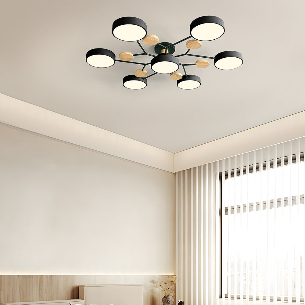 Contemporary Round Iron LED Semi-Flush Chandelier NALANI