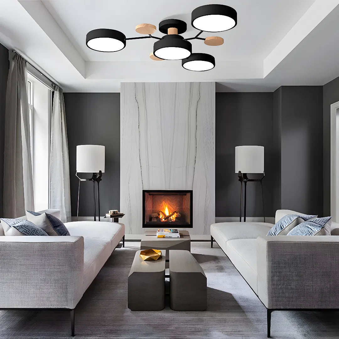 Contemporary Round Iron LED Semi-Flush Chandelier NALANI