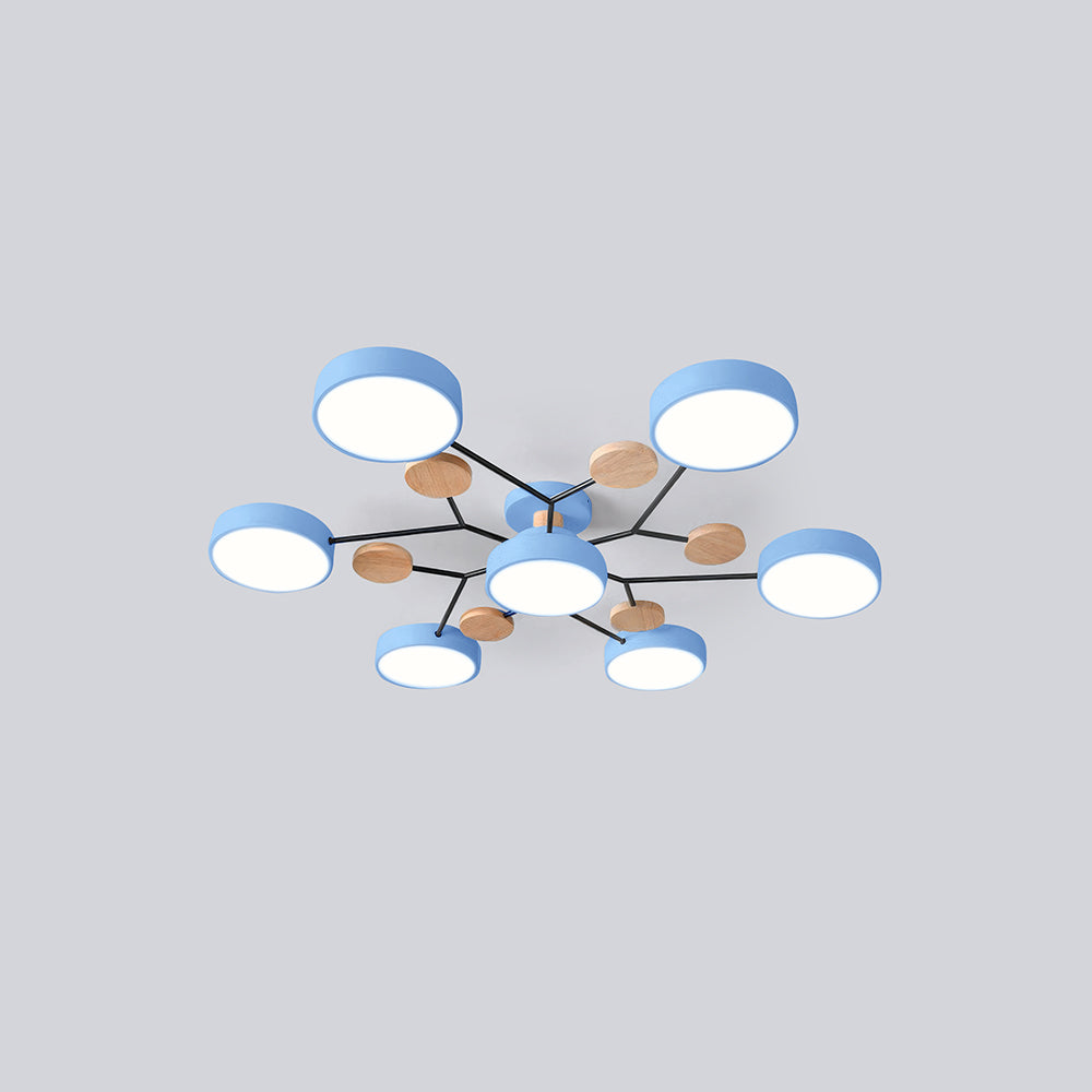 Contemporary Round Iron LED Semi-Flush Chandelier NALANI