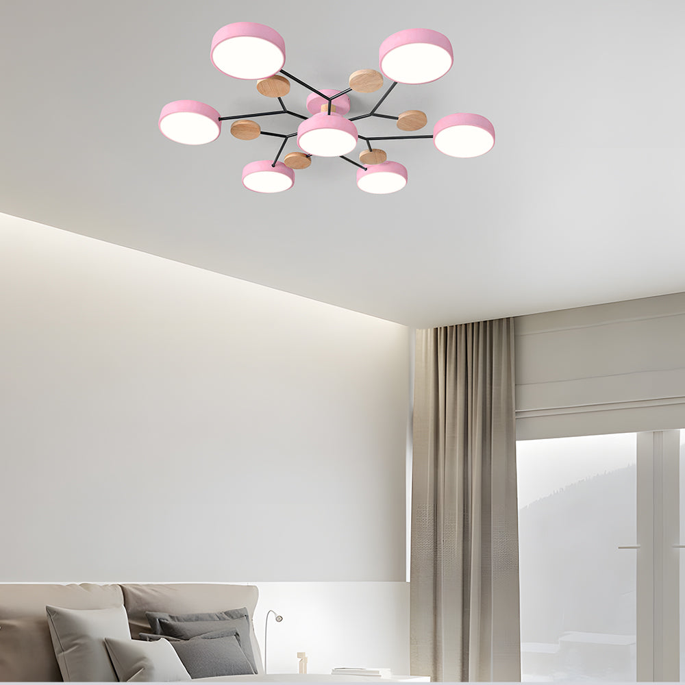 Contemporary Round Iron LED Semi-Flush Chandelier NALANI