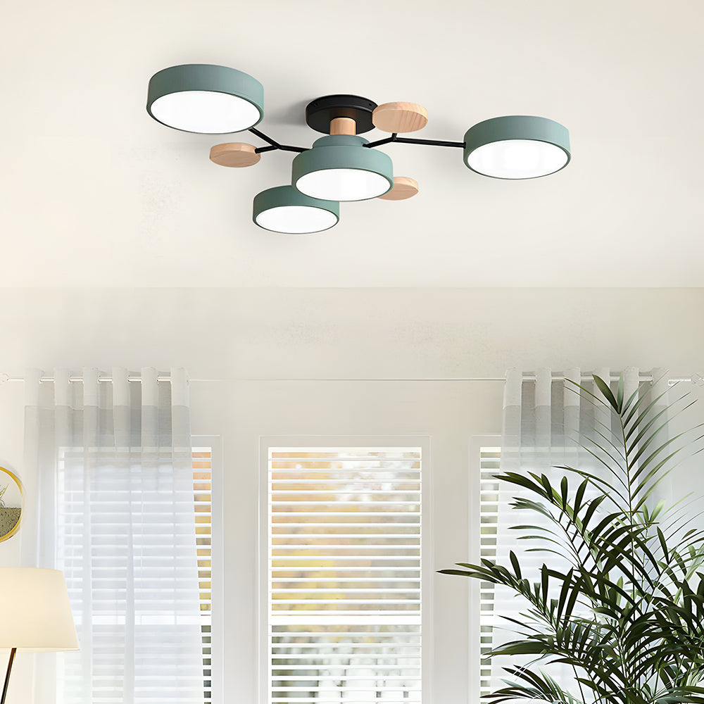 Contemporary Round Iron LED Semi-Flush Chandelier NALANI