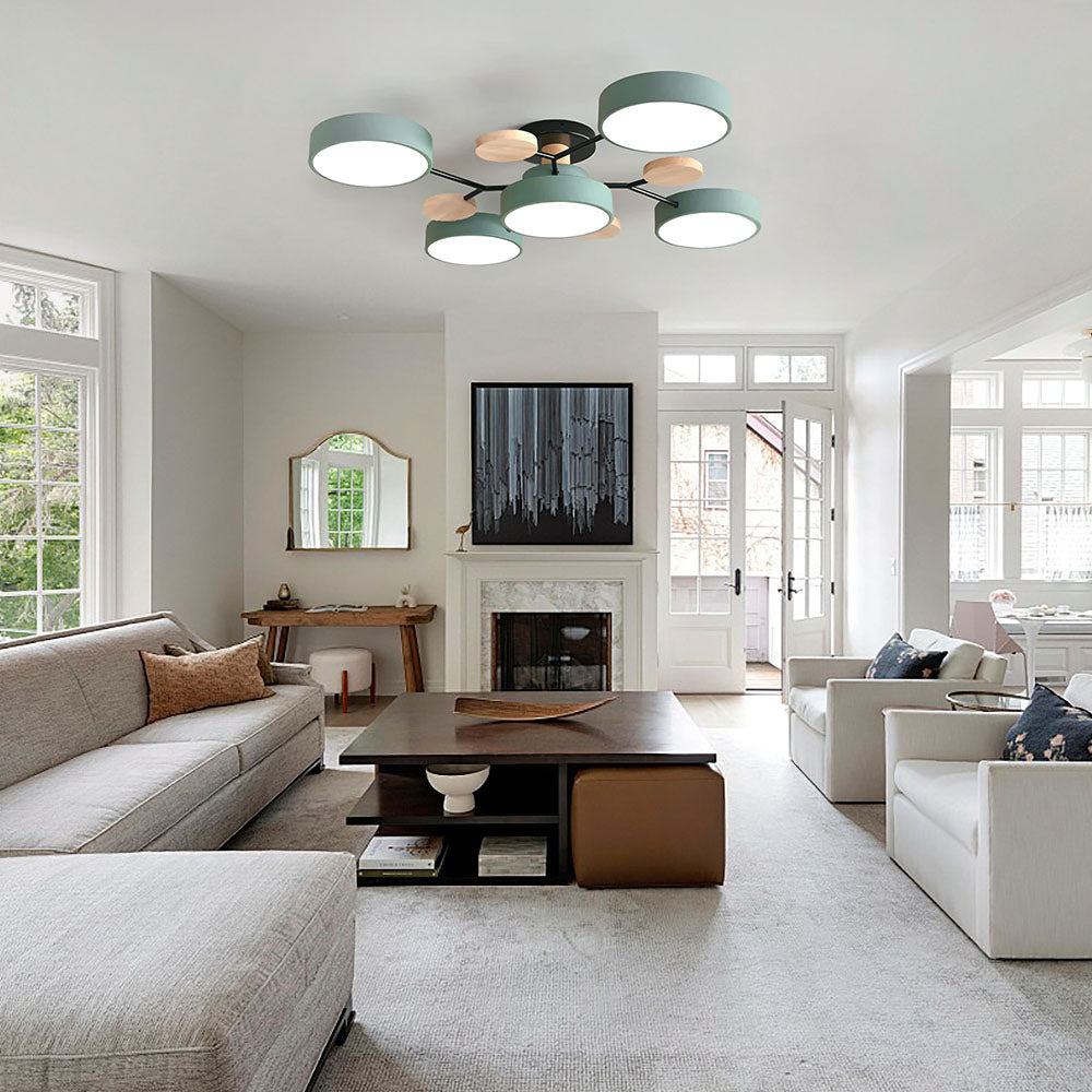 Contemporary Round Iron LED Semi-Flush Chandelier Green 5Lights-D94*H14CM NALANI