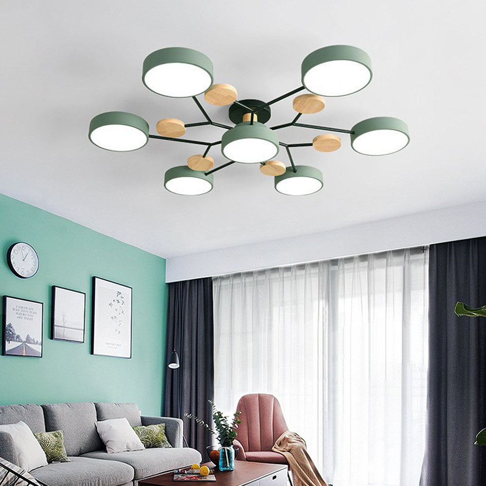 Contemporary Round Iron LED Semi-Flush Chandelier Green 7Lights-D94*H14CM NALANI