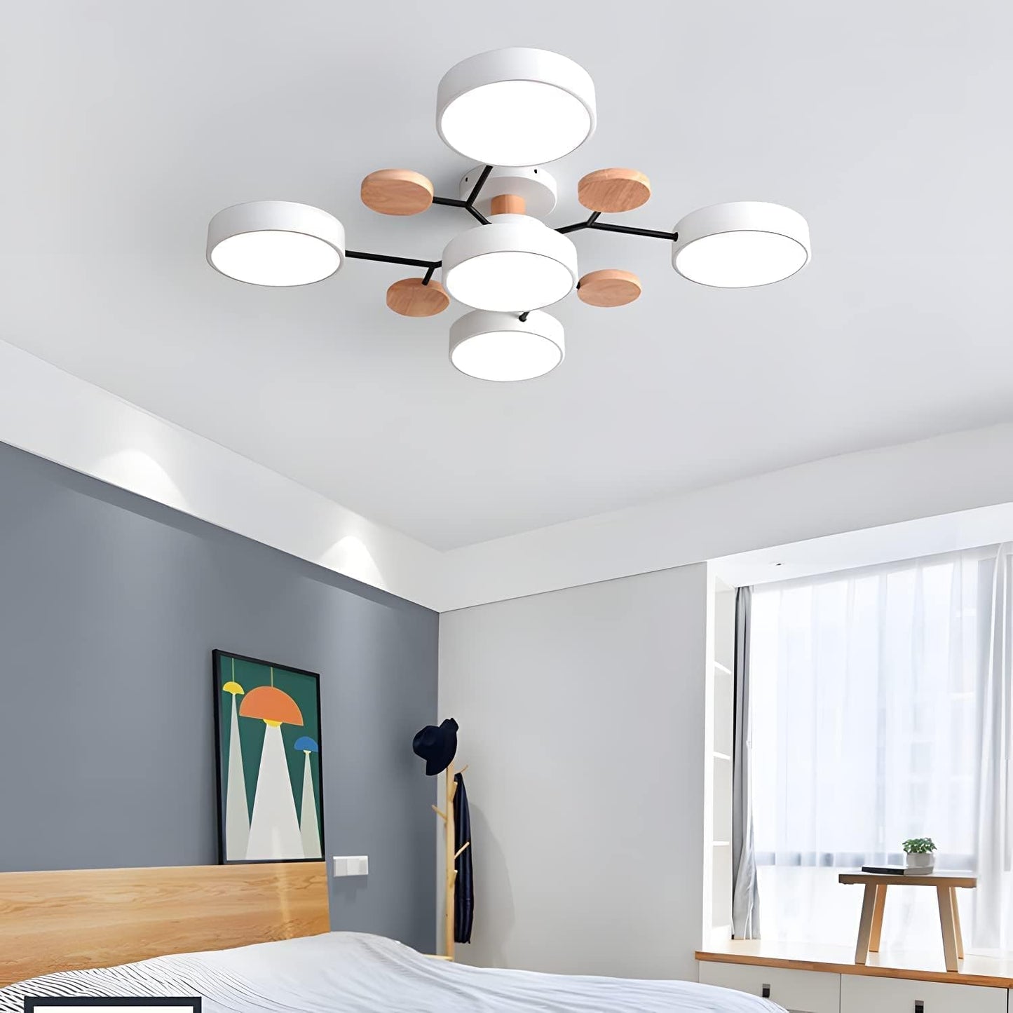 Contemporary Round Iron LED Semi-Flush Chandelier White 5Lights-D94*H14CM NALANI