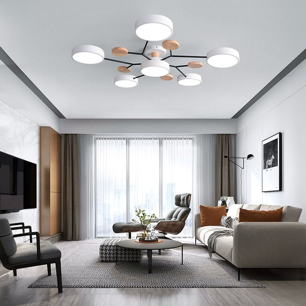 Contemporary Round Iron LED Semi-Flush Chandelier White 6Lights-D90*H14CM NALANI