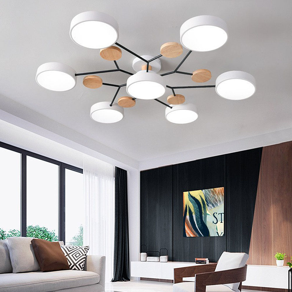 Contemporary Round Iron LED Semi-Flush Chandelier White 7Lights-D94*H14CM NALANI