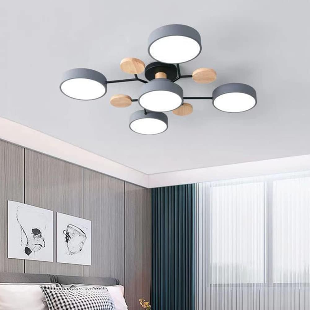 Contemporary Round Iron LED Semi-Flush Chandelier Grey 5Lights-D94*H14CM NALANI