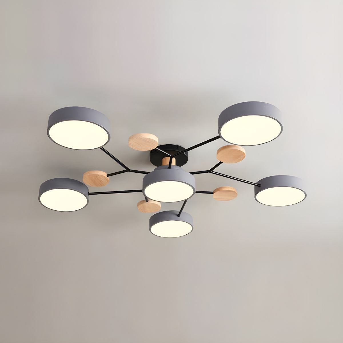 Contemporary Round Iron LED Semi-Flush Chandelier Grey 6Lights-D90*H14CM NALANI