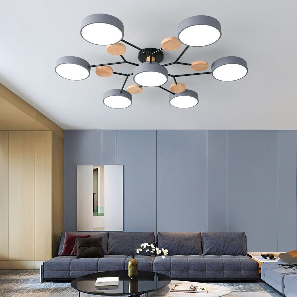 Contemporary Round Iron LED Semi-Flush Chandelier Grey 7Lights-D94*H14CM NALANI