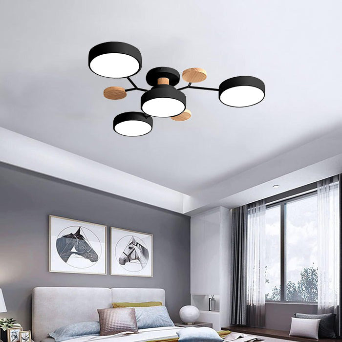 Contemporary Round Iron LED Semi-Flush Chandelier Black 4Lights-D85*H14CM 3 Colour Change By Switch NALANI