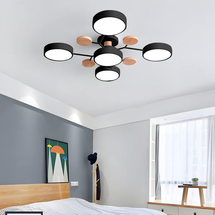 Contemporary Round Iron LED Semi-Flush Chandelier Black 5Lights-D94*H14CM NALANI