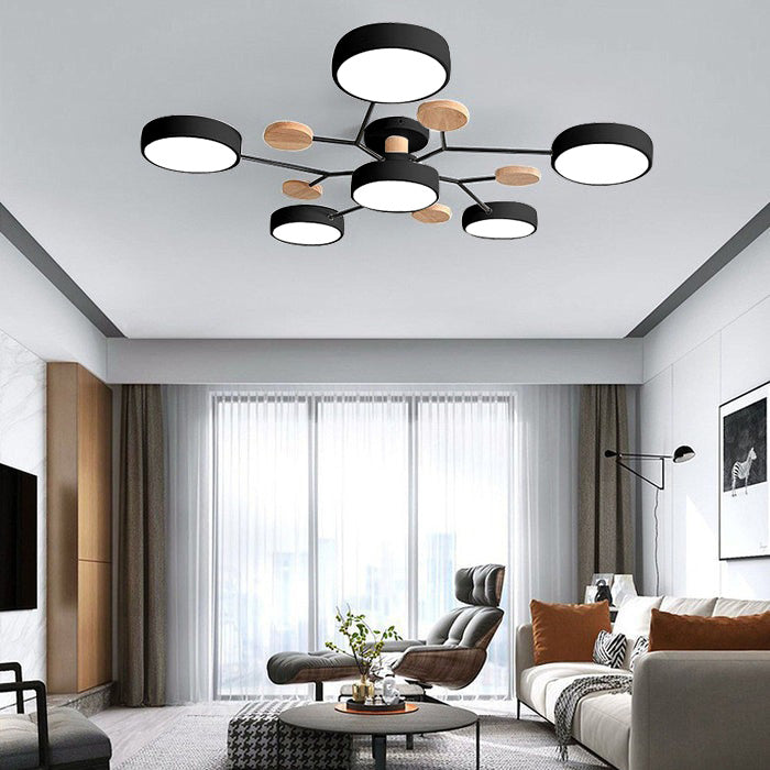 Contemporary Round Iron LED Semi-Flush Chandelier Black 6Lights-D90*H14CM NALANI