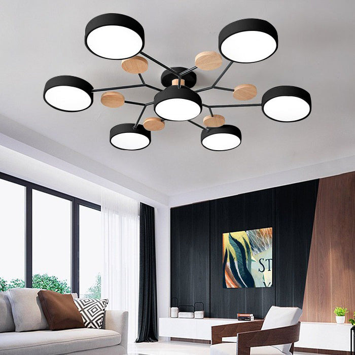 Contemporary Round Iron LED Semi-Flush Chandelier Black 7Lights-D94*H14CM NALANI