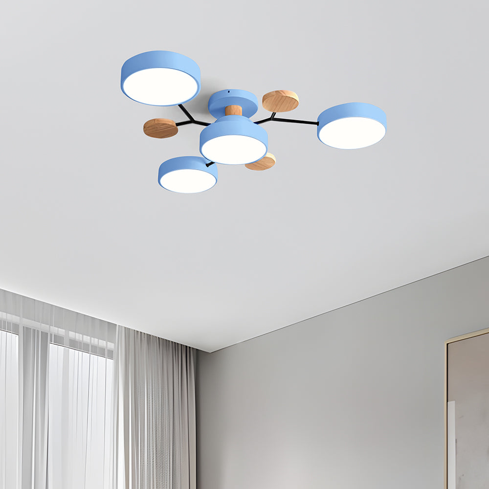 Contemporary Round Iron LED Semi-Flush Chandelier Blue 4Lights-D85*H14CM White Light NALANI