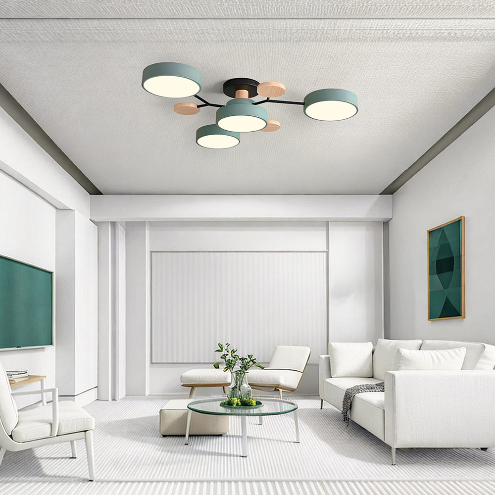 Contemporary Round Iron LED Semi-Flush Chandelier NALANI