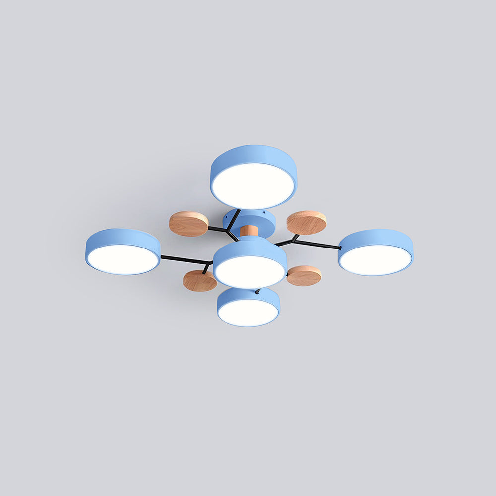 Contemporary Round Iron LED Semi-Flush Chandelier Blue 5Lights-D94*H14CM White Light NALANI