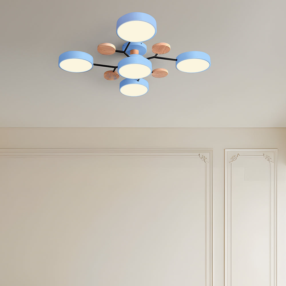 Contemporary Round Iron LED Semi-Flush Chandelier Blue 5Lights-D94*H14CM NALANI
