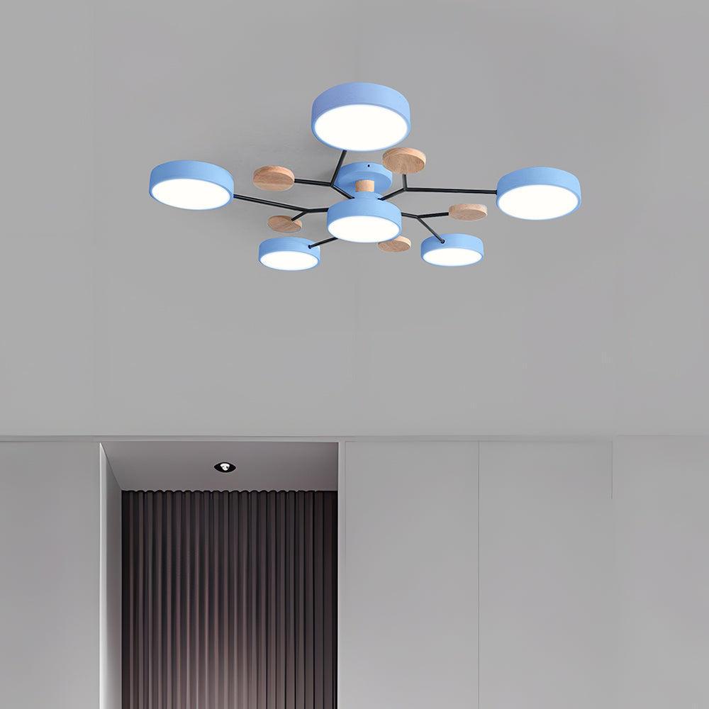 Contemporary Round Iron LED Semi-Flush Chandelier Blue 6Lights-D90*H14CM White Light NALANI