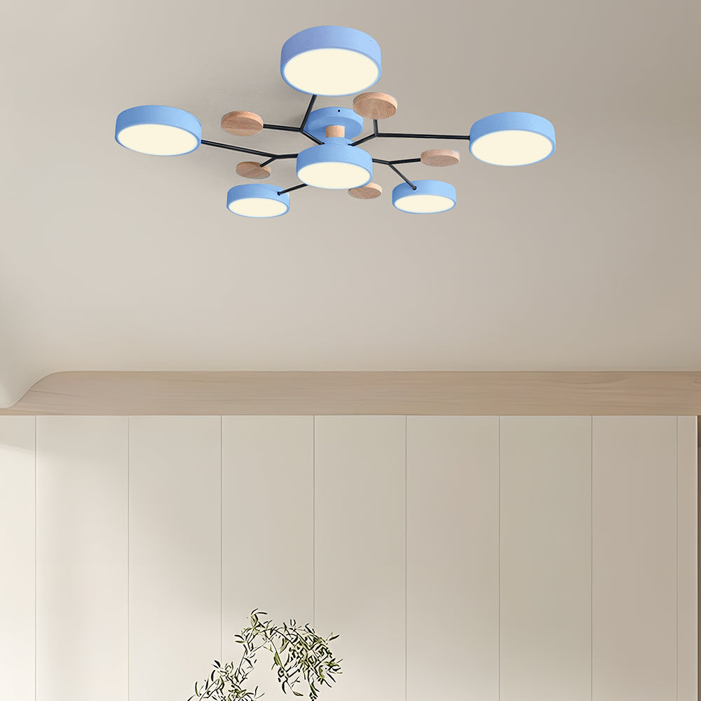 Contemporary Round Iron LED Semi-Flush Chandelier Blue 6Lights-D90*H14CM NALANI