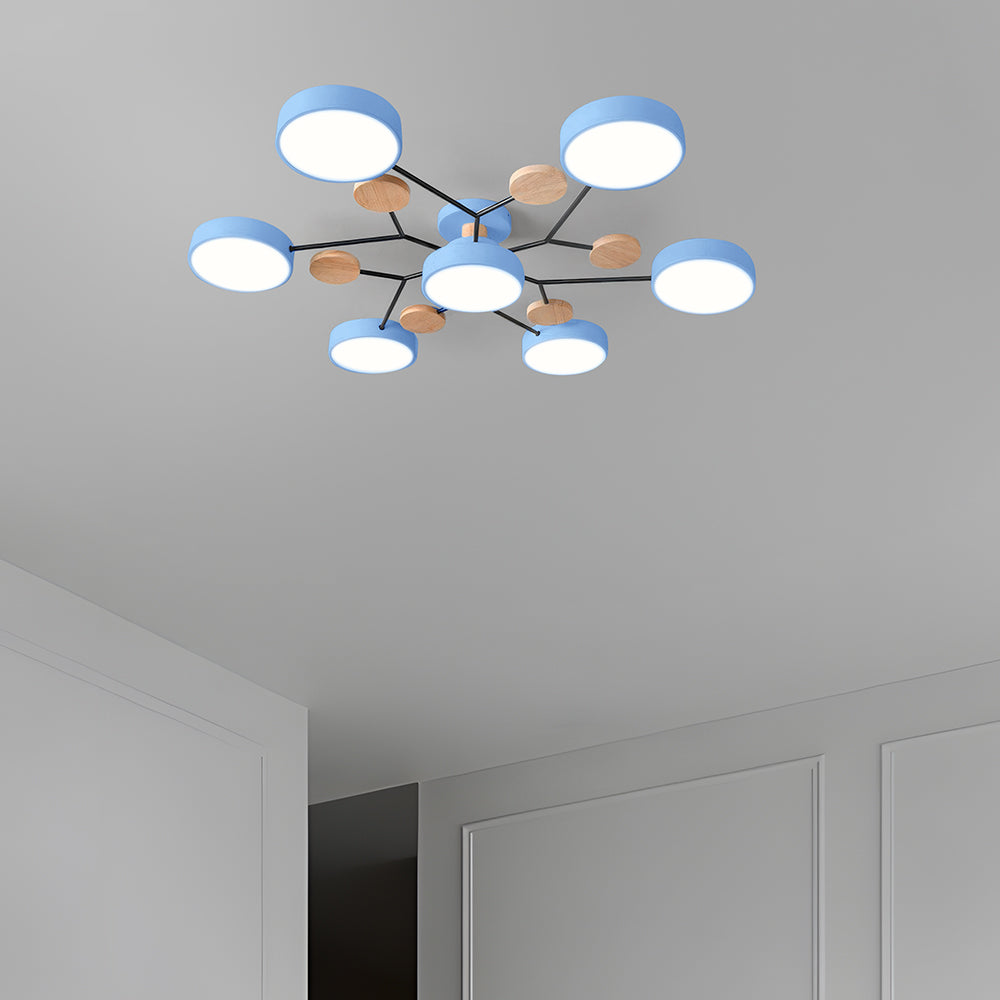 Contemporary Round Iron LED Semi-Flush Chandelier Blue 7Lights-D94*H14CM White Light NALANI