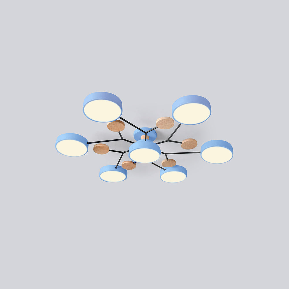 Contemporary Round Iron LED Semi-Flush Chandelier Blue 7Lights-D94*H14CM Warm Light NALANI
