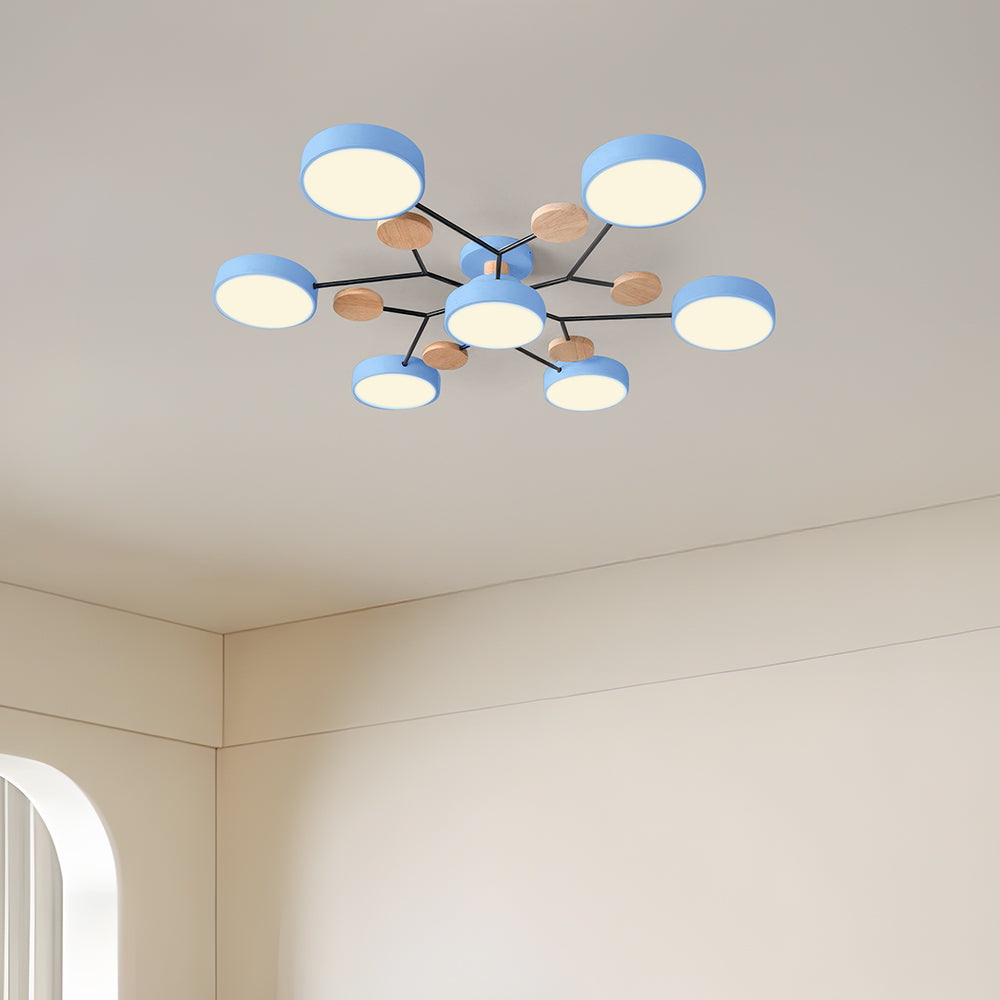 Contemporary Round Iron LED Semi-Flush Chandelier Blue 7Lights-D94*H14CM 3 Colour Change By Switch NALANI