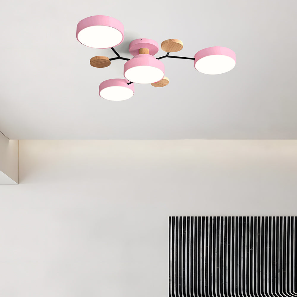 Contemporary Round Iron LED Semi-Flush Chandelier Pink 4Lights-D85*H14CM White Light NALANI
