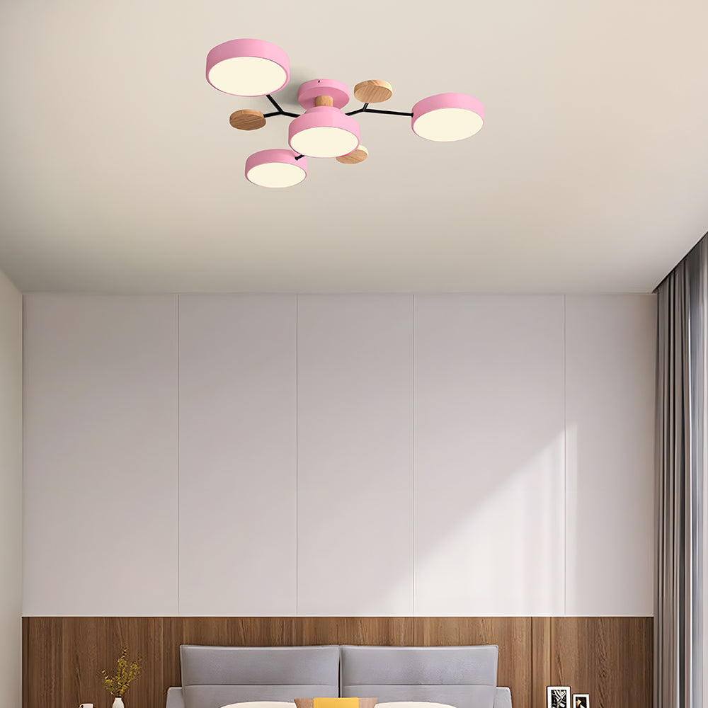 Contemporary Round Iron LED Semi-Flush Chandelier Pink 4Lights-D85*H14CM NALANI