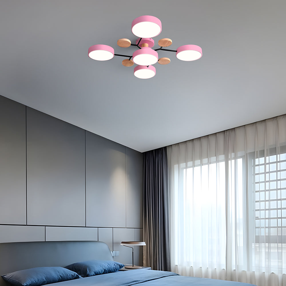 Contemporary Round Iron LED Semi-Flush Chandelier Pink 5Lights-D94*H14CM White Light NALANI