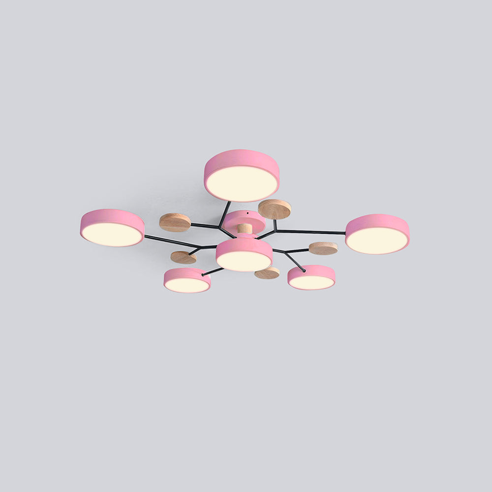 Contemporary Round Iron LED Semi-Flush Chandelier Pink 6Lights-D90*H14CM Warm Light NALANI